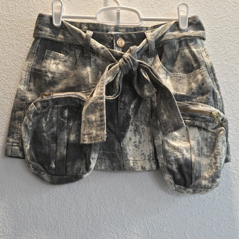 Madonna & Co Festival Utility mini skirt Belt Pocket Belt Gray Acid Wash‎ Boho - Picture 8 of 11